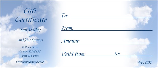 Blue Skies Gift Certificate 001 Product Front