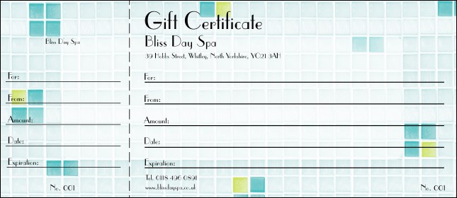 Bliss Spa Gift Certificate Product Front
