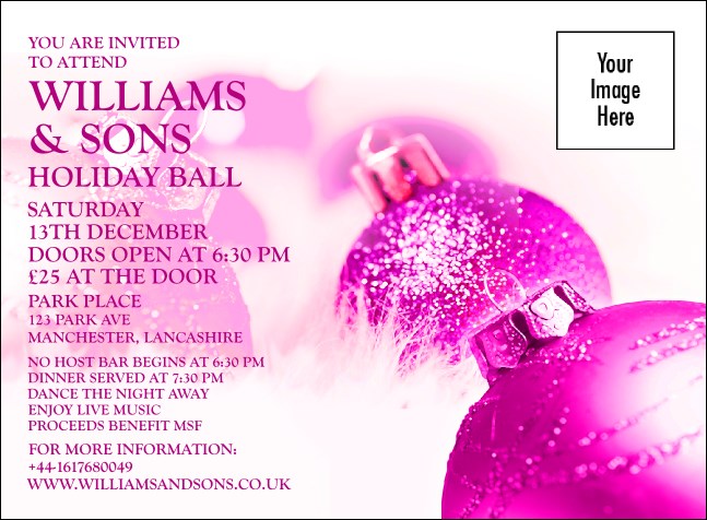 Christmas Ball Pink Invitation Product Front