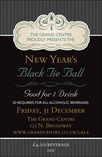 Classic Black Pinstripe Drink Ticket Product Front