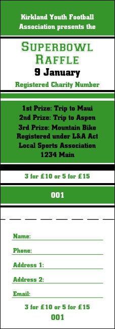Sports Green and Black Raffle Ticket Product Front