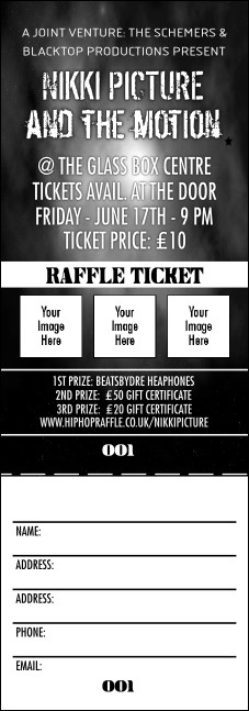 Galaxy Hip Hop Black and White Club Raffle Ticket Product Front