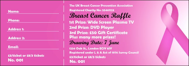 Pink Ribbon Raffle Ticket 0007 Product Front