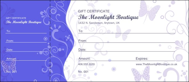 Butterfly Gift Certificate 003 Product Front