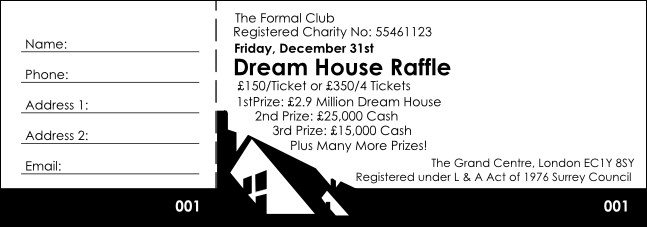 Dream House Raffle Ticket Black and White Product Front