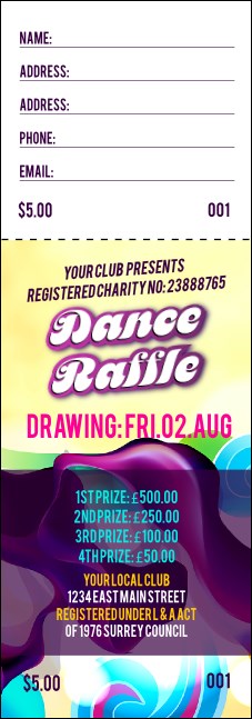 Disco Dance Festival Raffle Ticket Product Front