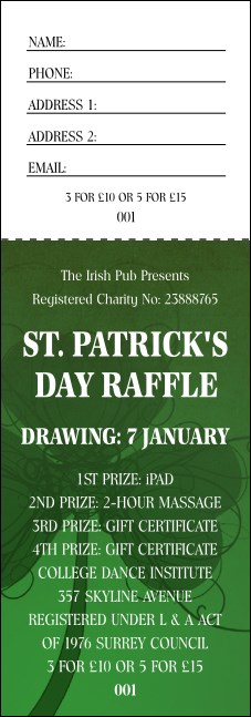 St. Patrick's Day Shamrock Raffle Ticket Product Front