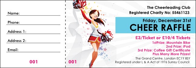 Cheering Raffles Cheerleading Spirit Raffle Ticket