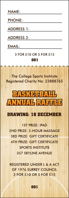 Basketball Court Raffle Ticket Product Front