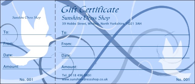 Dove Gift Certificate Product Front