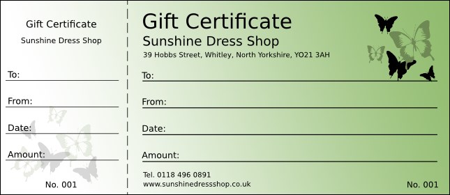 Butterfly Gift Certificate