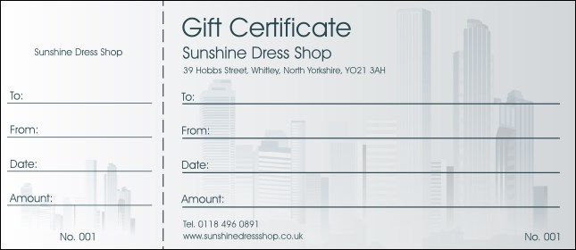 Cityscape Gift Certificate Product Front