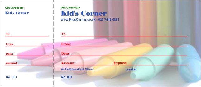Crayons Gift Certificate Product Front