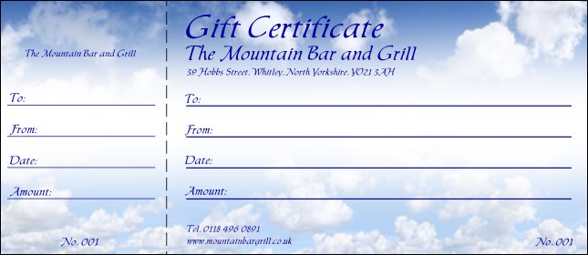 Blue Skies Gift Certificate
