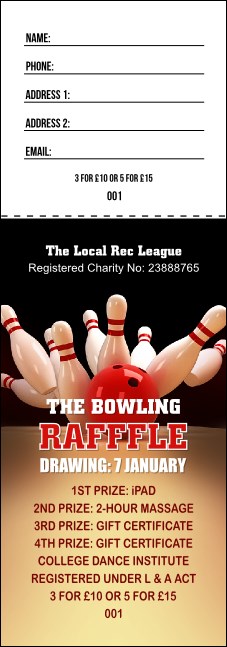 Bowling League Raffle Ticket Product Front