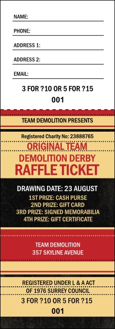 Demolition Derby Raffle Ticket Product Front