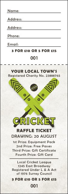 Cricket 3 Raffle Ticket Product Front