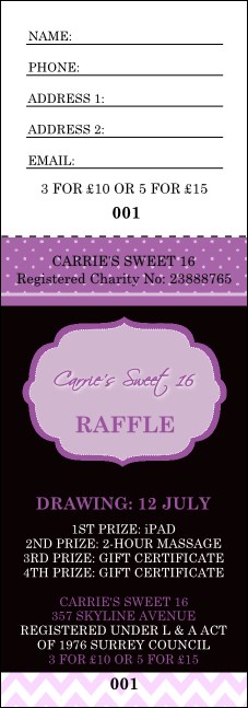 Sweet Sixteen Purple Chevron Raffle Ticket