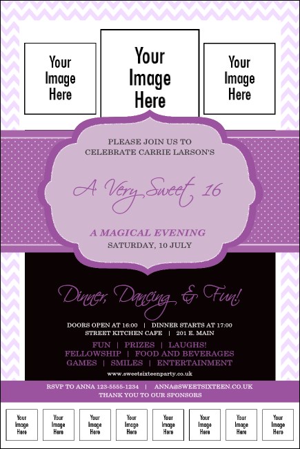 Sweet Sixteen Purple Chevron Logo Poster