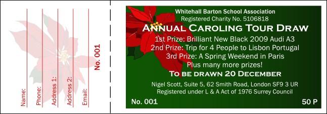 Christmas Poinsettia Raffle Ticket Product Front