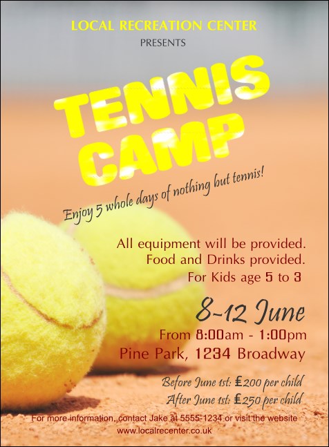 Tennis Camp Invitation Product Front