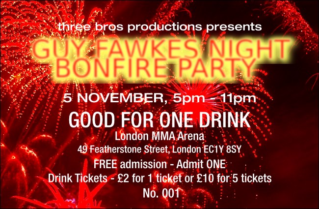 Guy Fawkes Drink Ticket Product Front
