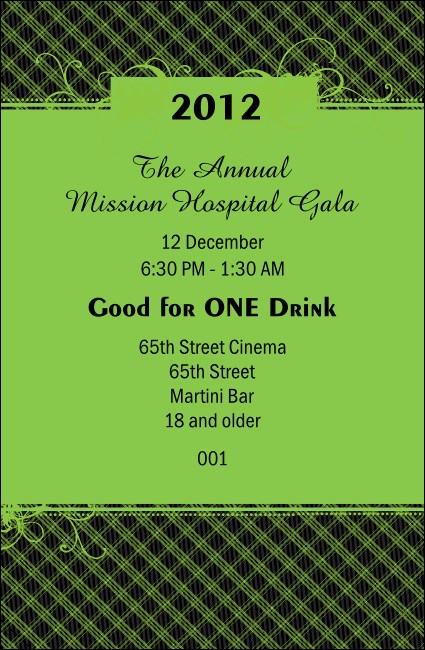2012 Gala Plaid Green Drink Ticket
