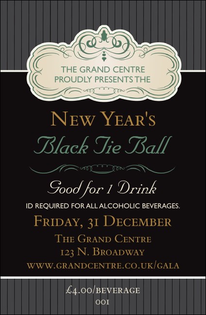 Classic Black Pinstripe Drink Ticket