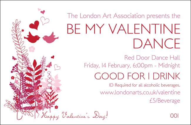 Valentine Love Birds Drink Ticket