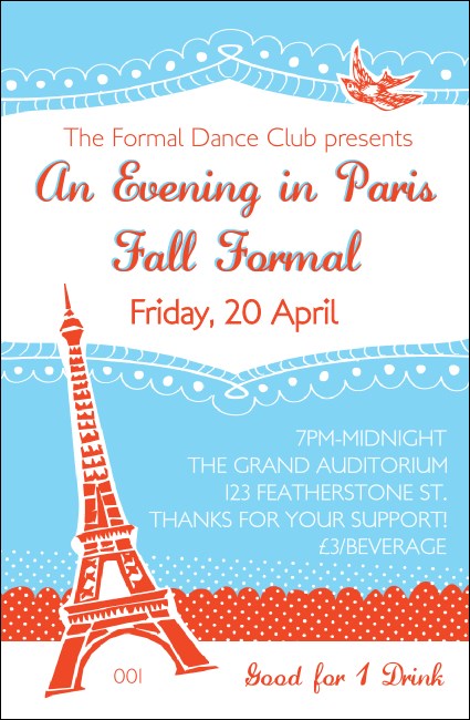 Whimsical Paris Drink Ticket Product Front