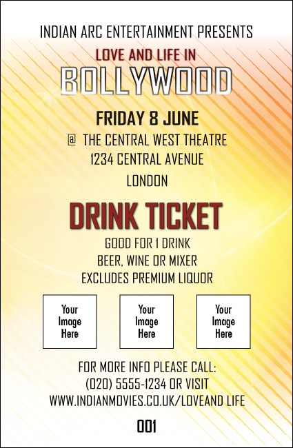 Bollywood Drink Ticket Product Front
