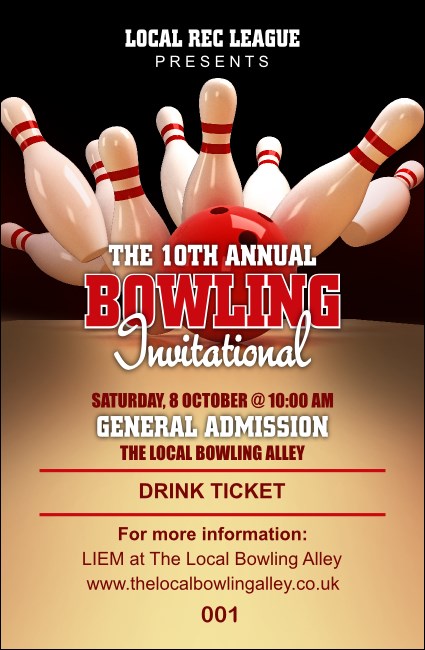 Bowling League Drink Ticket Product Front