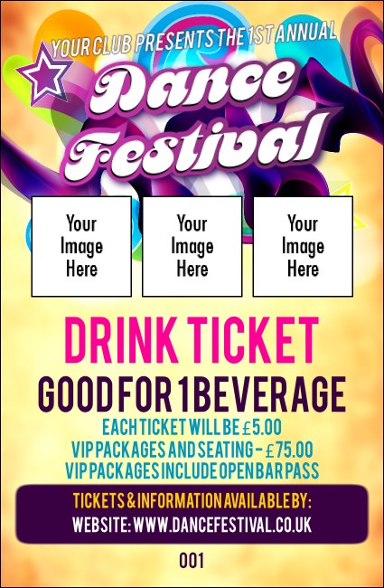 Disco Dance Festival Drink Ticket Product Front