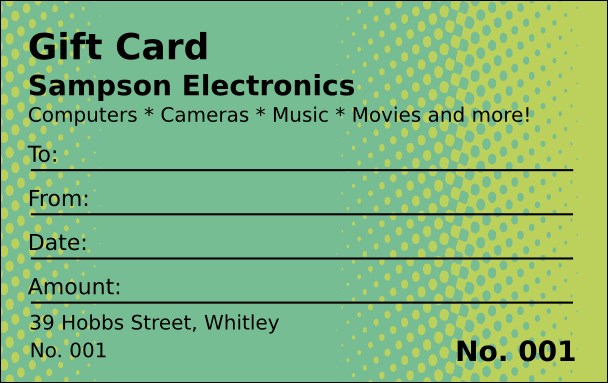 Techno Green Gift Card Product Front