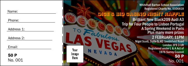 Las Vegas Casino Raffle Ticket Product Front