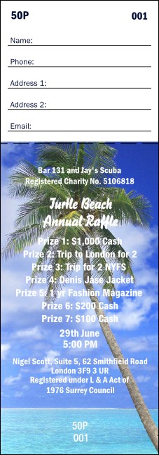 Palm Tree Raffle Ticket Product Front