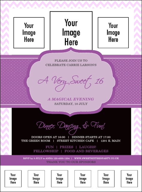 Sweet Sixteen Purple Chevron Logo Flyer