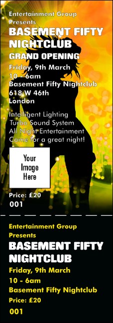 Nightclub Yellow Event Ticket Product Front