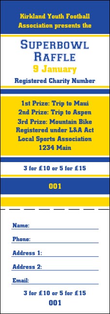 Sports Blue and Yellow Raffle Ticket Product Front