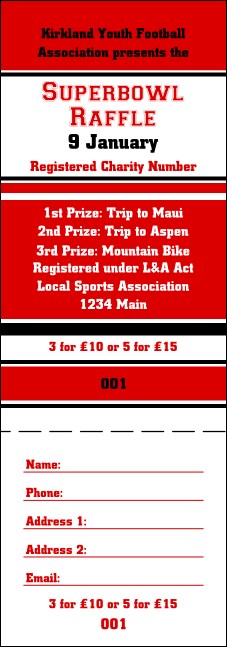 Sports Black and Red Raffle Ticket Product Front
