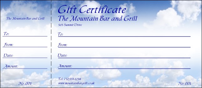 Blue Skies Certificate 002 Product Front