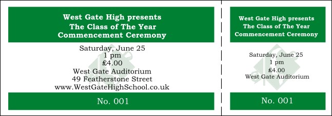 Graduation Green Event Ticket Product Front
