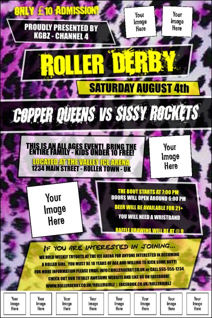 Roller Derby Pink Leopard Image Poster