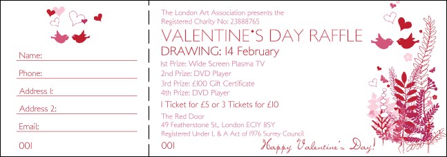 Valentine Love Birds Raffle Ticket