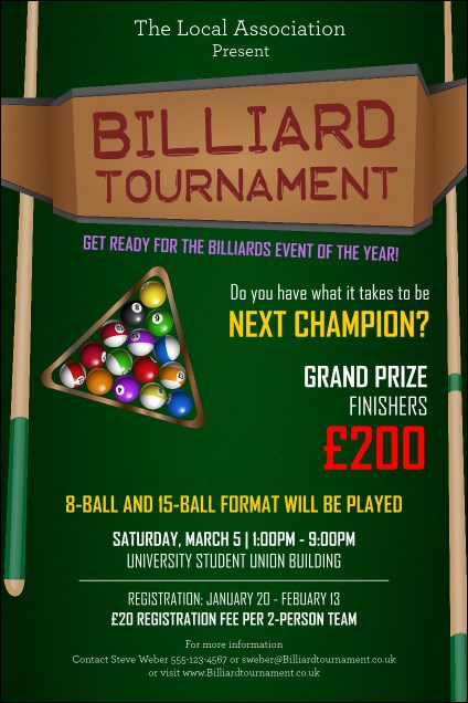 Billiard Tournament Poster Product Front