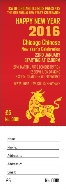Chinese New Year Ox Raffle Ticket Product Front
