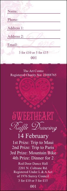 Valentines Heart Raffle Ticket Product Front