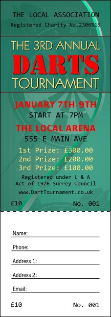 Dart Tournament Raffle Ticket Product Front