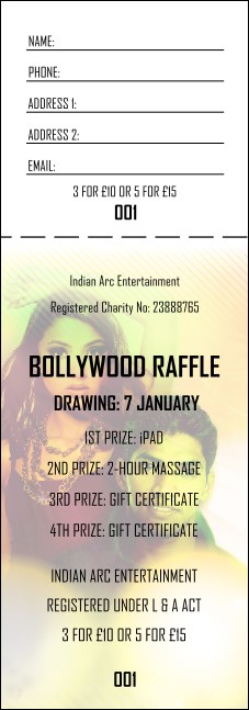 Bollywood Raffle Ticket Product Front