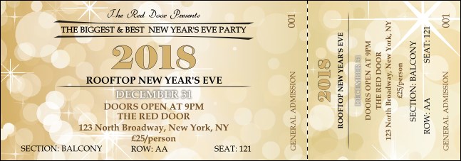 Gold Glitter Reserved Event Ticket
